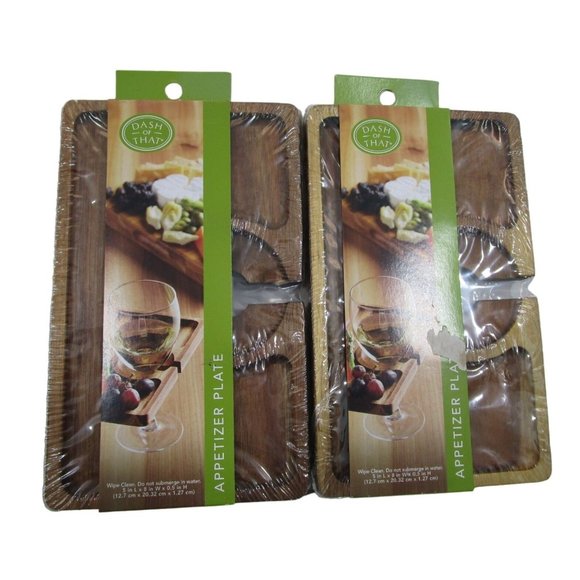 Acacia Wood Appetizer Plate Wine Glass Holder A Pair New by Dash of That - Picture 1 of 14